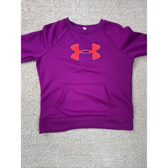 Under Armour Tops - Under Armour Sweater Womens L Crew Neck L/S Pink Softshell Big Logo Kangaroo